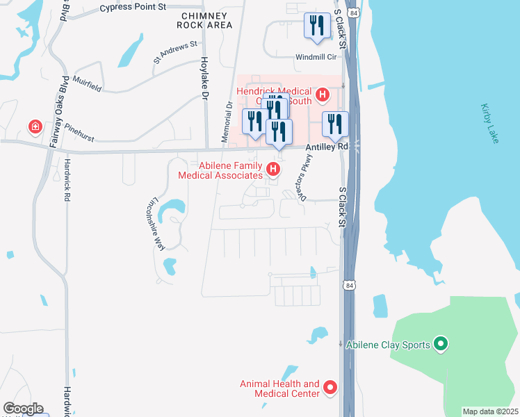 map of restaurants, bars, coffee shops, grocery stores, and more near 6565 Central Park Boulevard in Abilene