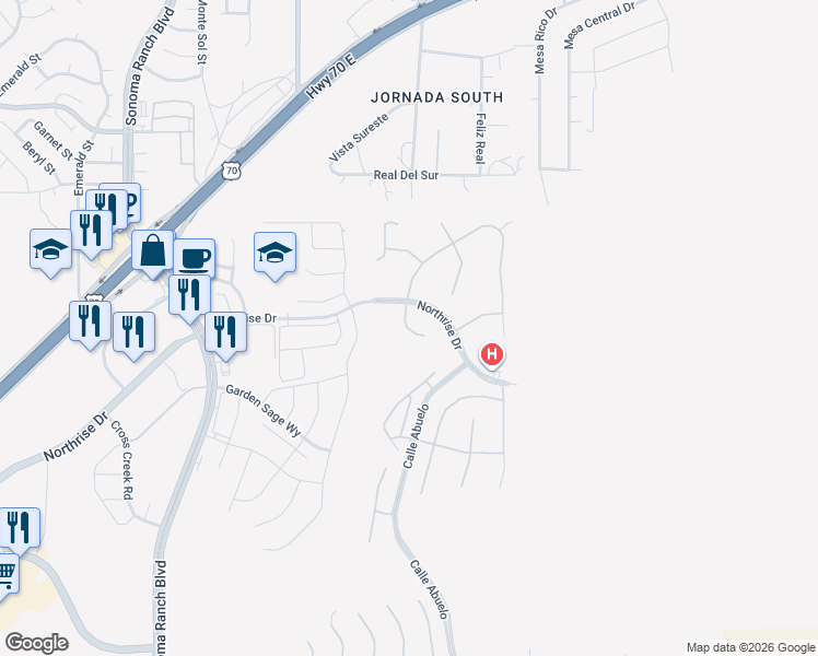 map of restaurants, bars, coffee shops, grocery stores, and more near 4305 Nambe Court in Las Cruces
