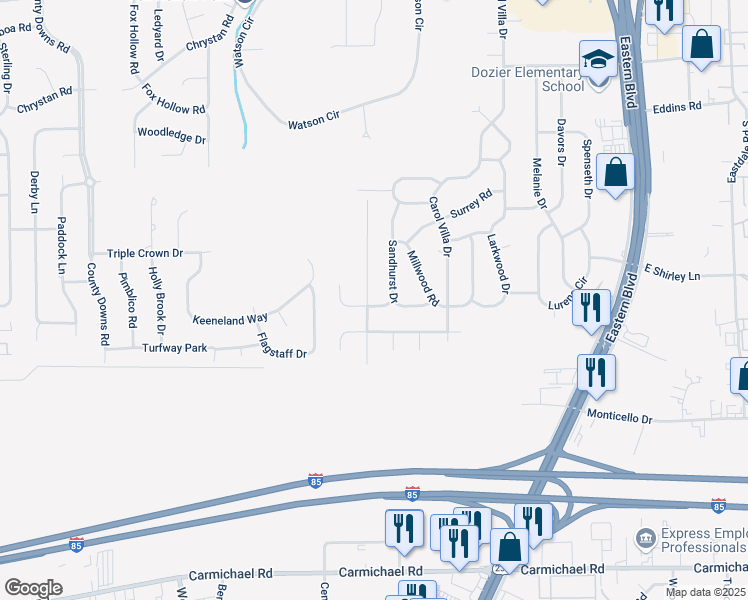 map of restaurants, bars, coffee shops, grocery stores, and more near 699 Hillsboro Road in Montgomery