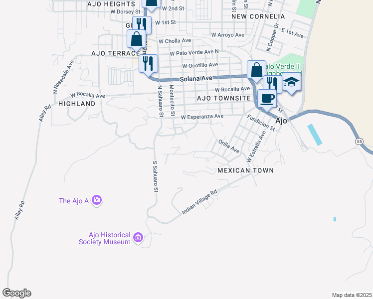map of restaurants, bars, coffee shops, grocery stores, and more near 700 West Guest House Drive in Ajo