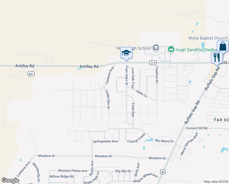 map of restaurants, bars, coffee shops, grocery stores, and more near 6534 Cedar Elm Drive in Abilene