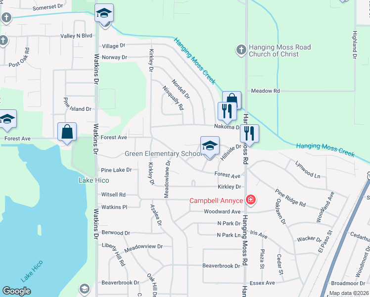 map of restaurants, bars, coffee shops, grocery stores, and more near 713 Heather Lane in Jackson