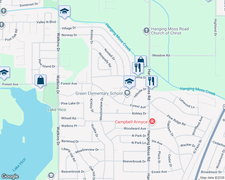 map of restaurants, bars, coffee shops, grocery stores, and more near 713 Heather Lane in Jackson