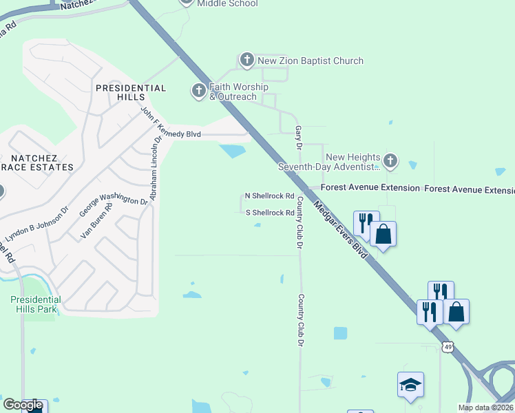 map of restaurants, bars, coffee shops, grocery stores, and more near 3543 North Shellrock Road in Jackson