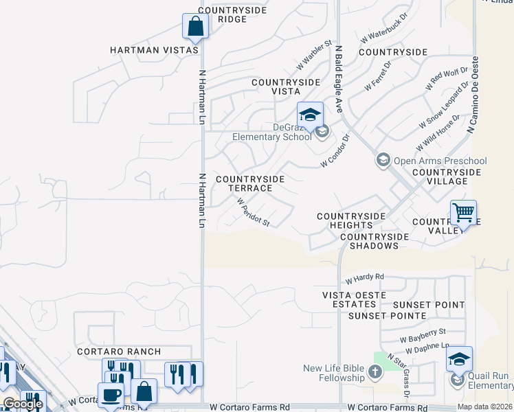 map of restaurants, bars, coffee shops, grocery stores, and more near 8989 Agate Place in Tucson