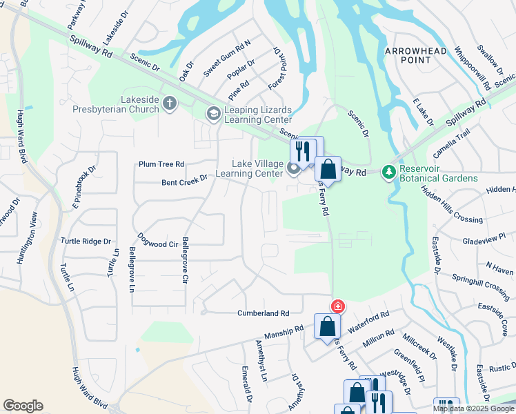 map of restaurants, bars, coffee shops, grocery stores, and more near 112 Bent Creek Drive in Brandon