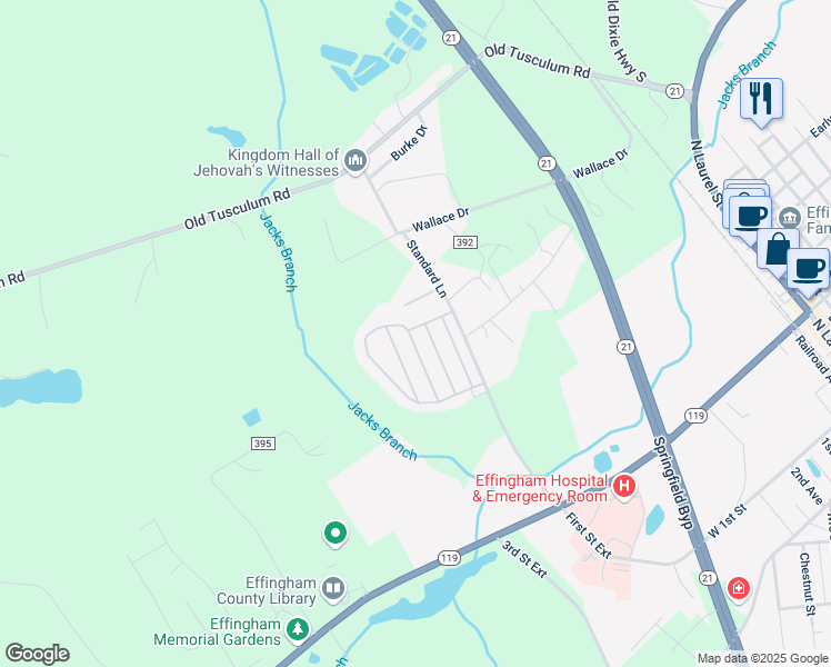 map of restaurants, bars, coffee shops, grocery stores, and more near 16 Bob White Lane in Springfield