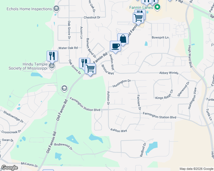 map of restaurants, bars, coffee shops, grocery stores, and more near 125 Ashton Drive in Brandon