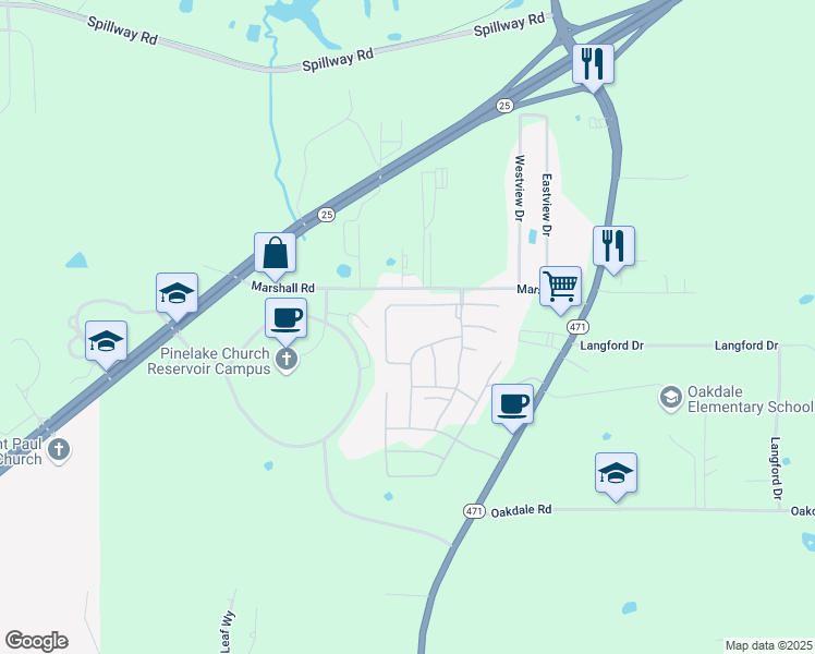 map of restaurants, bars, coffee shops, grocery stores, and more near 325 Royal Pond Circle in Brandon