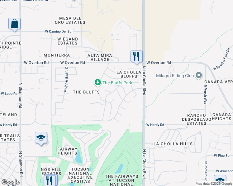 map of restaurants, bars, coffee shops, grocery stores, and more near 9007 North Arrington Drive in Tucson