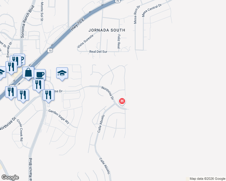 map of restaurants, bars, coffee shops, grocery stores, and more near 4377 Chimayo Drive in Las Cruces