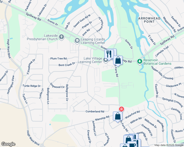 map of restaurants, bars, coffee shops, grocery stores, and more near 112 Bent Creek Drive in Brandon