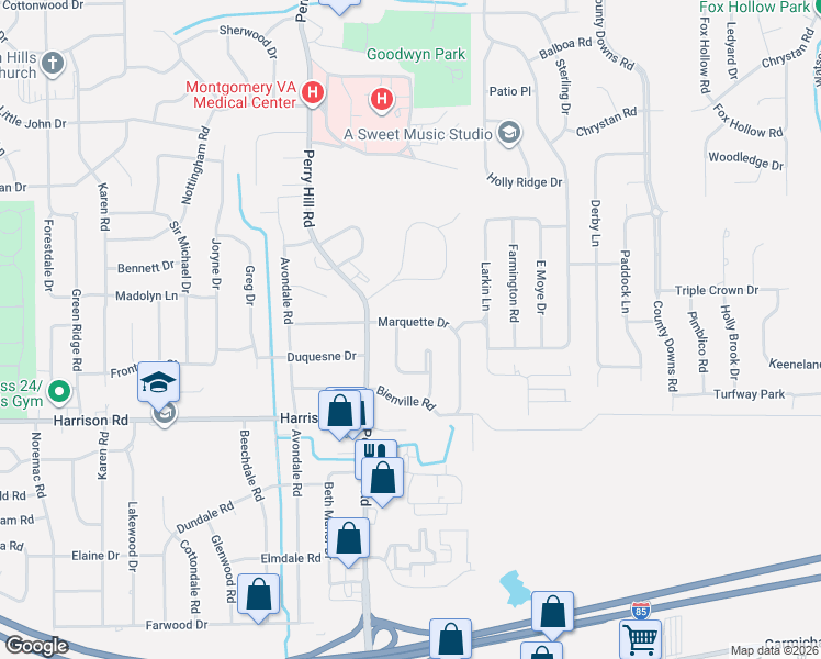 map of restaurants, bars, coffee shops, grocery stores, and more near 4006 Marquette Drive in Montgomery