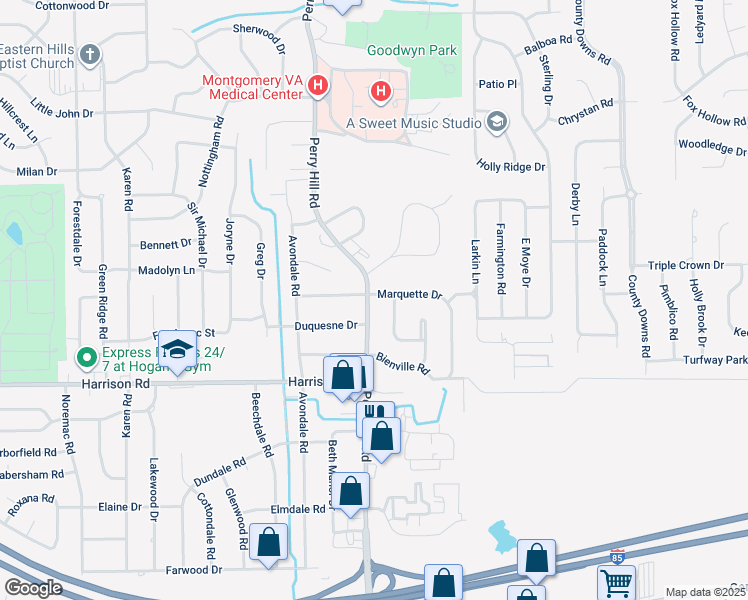 map of restaurants, bars, coffee shops, grocery stores, and more near 3902 Marquette Drive in Montgomery