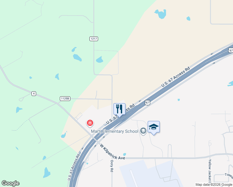 map of restaurants, bars, coffee shops, grocery stores, and more near 2290 County Road 1217 in Cleburne