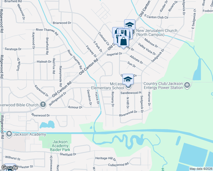 map of restaurants, bars, coffee shops, grocery stores, and more near 1425 Westbrook Road in Jackson