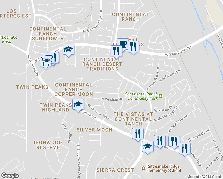 map of restaurants, bars, coffee shops, grocery stores, and more near 7625 West Summer Sun Lane in Tucson