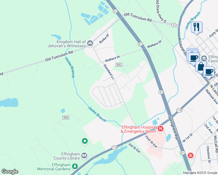 map of restaurants, bars, coffee shops, grocery stores, and more near 16 Bob White Lane in Springfield