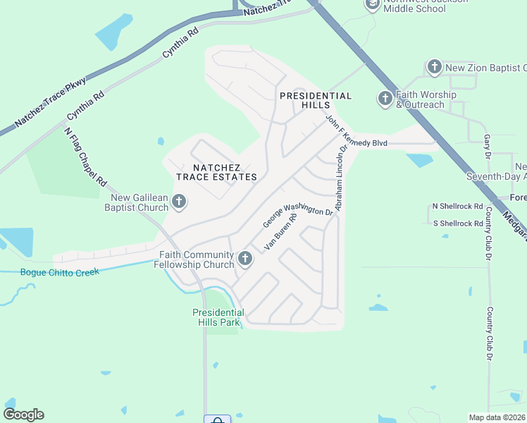 map of restaurants, bars, coffee shops, grocery stores, and more near 6542 Lyndon B Johnson Drive in Jackson