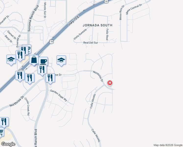 map of restaurants, bars, coffee shops, grocery stores, and more near 4334 Nambe Court in Las Cruces