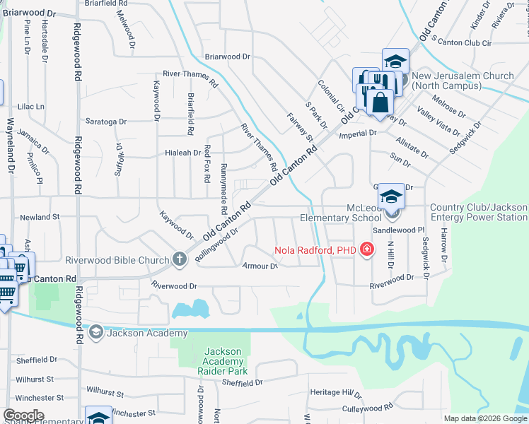 map of restaurants, bars, coffee shops, grocery stores, and more near 152 Rollingwood Dr in Jackson