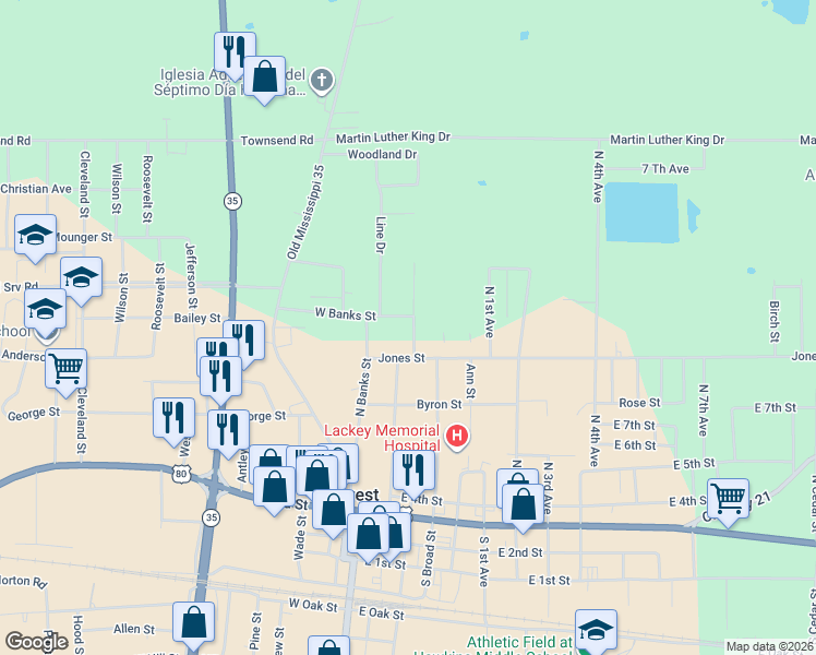 map of restaurants, bars, coffee shops, grocery stores, and more near 607 Wicker Street in Forest