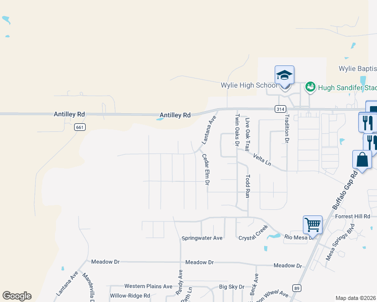 map of restaurants, bars, coffee shops, grocery stores, and more near 6426 Red Yucca Road in Abilene