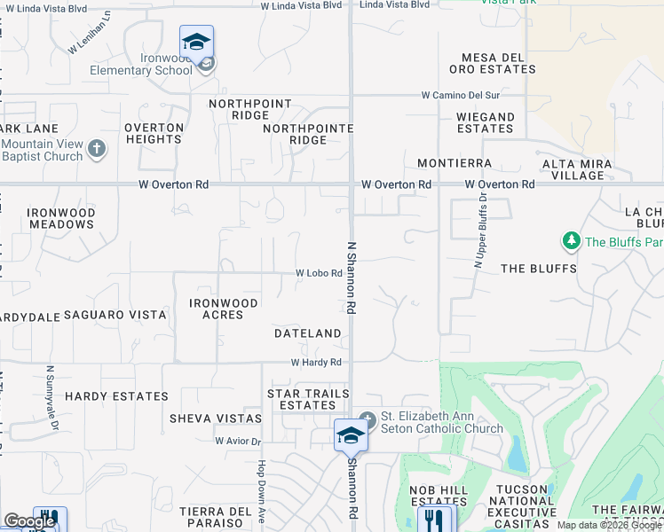 map of restaurants, bars, coffee shops, grocery stores, and more near 2920 West Lobo Road in Tucson