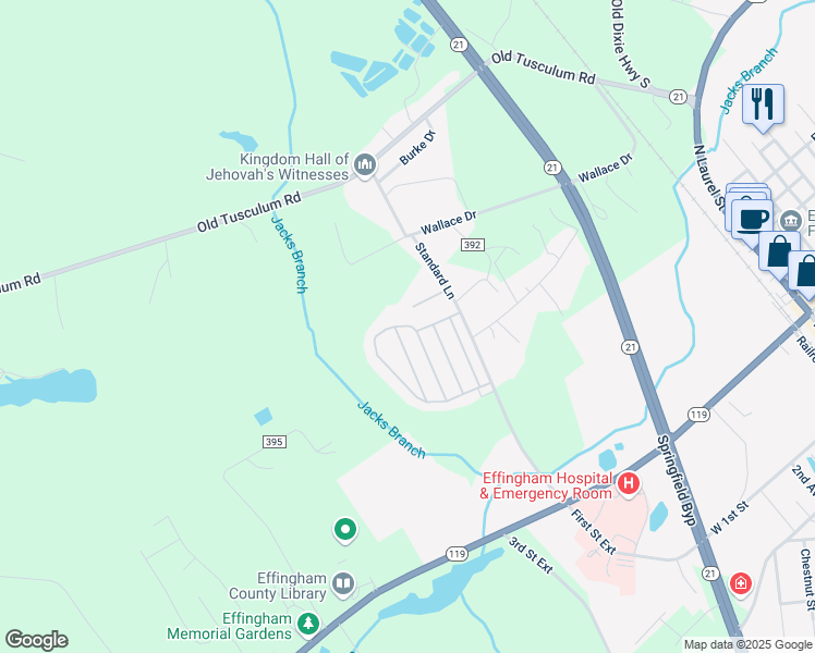 map of restaurants, bars, coffee shops, grocery stores, and more near 16 Bob White Lane in Springfield