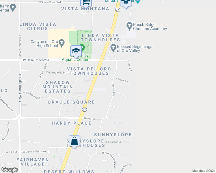 map of restaurants, bars, coffee shops, grocery stores, and more near 9029 North Riviera Drive in Oro Valley