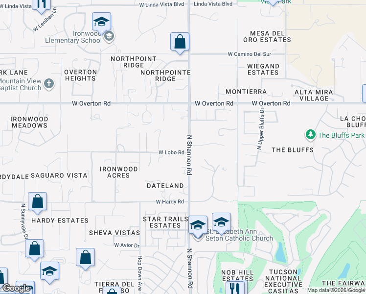 map of restaurants, bars, coffee shops, grocery stores, and more near 2920 West Lobo Road in Tucson