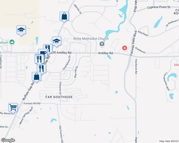 map of restaurants, bars, coffee shops, grocery stores, and more near Pebble Beach in Abilene