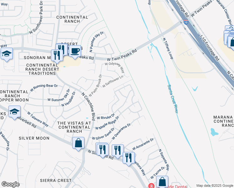 map of restaurants, bars, coffee shops, grocery stores, and more near 9006 North Willeta Drive in Tucson