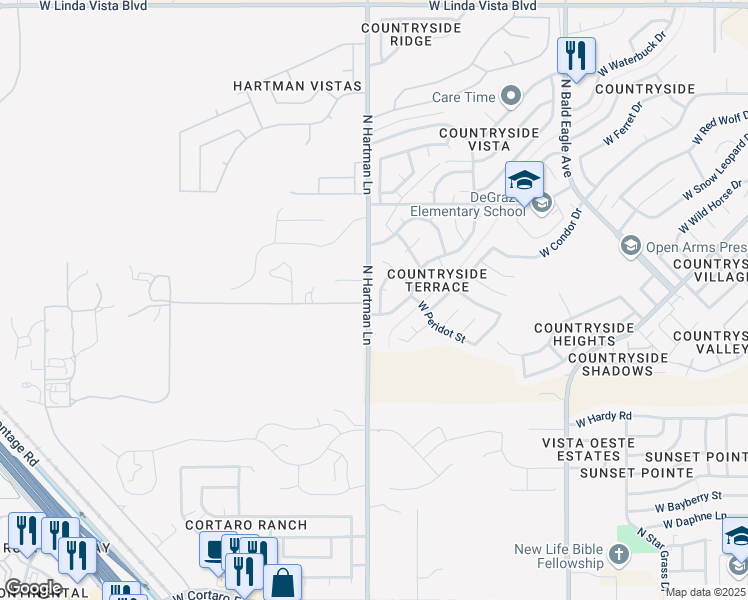 map of restaurants, bars, coffee shops, grocery stores, and more near 8979 North Eaglestone Loop in Tucson