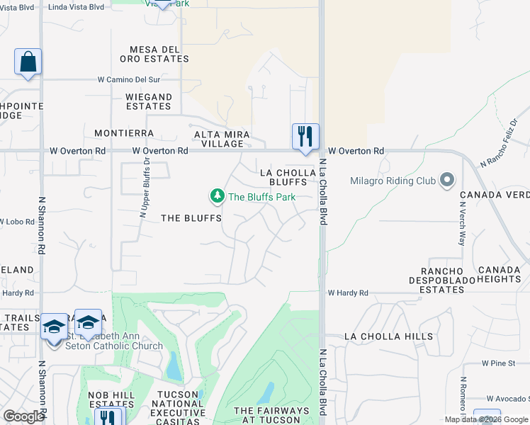 map of restaurants, bars, coffee shops, grocery stores, and more near 9007 North Arrington Drive in Tucson
