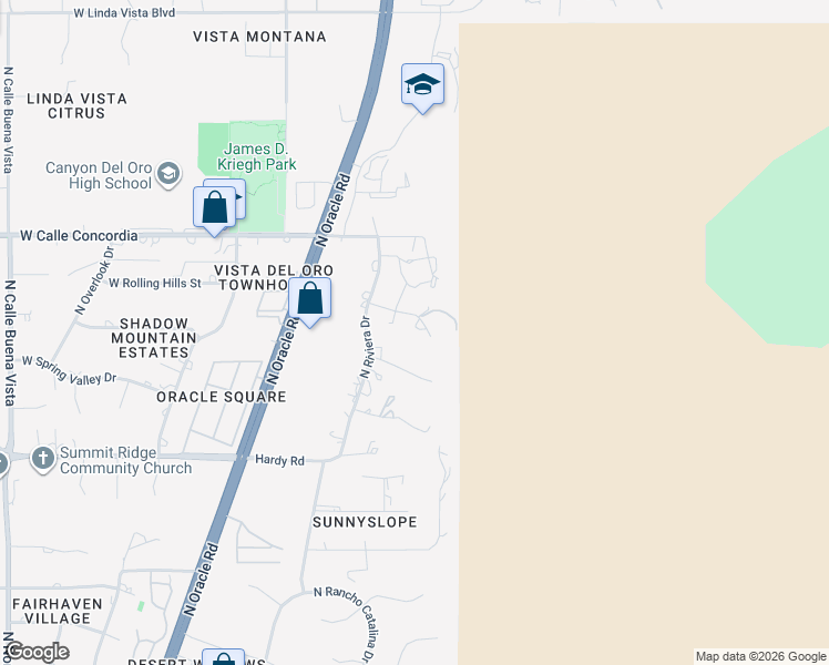 map of restaurants, bars, coffee shops, grocery stores, and more near 540 East Monaco Place in Oro Valley