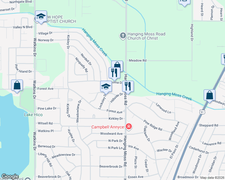 map of restaurants, bars, coffee shops, grocery stores, and more near 612 Heather Lane in Jackson