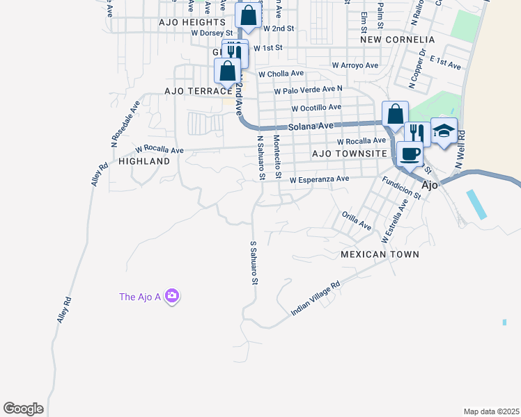 map of restaurants, bars, coffee shops, grocery stores, and more near 935 West Green Mesquite Way in Ajo