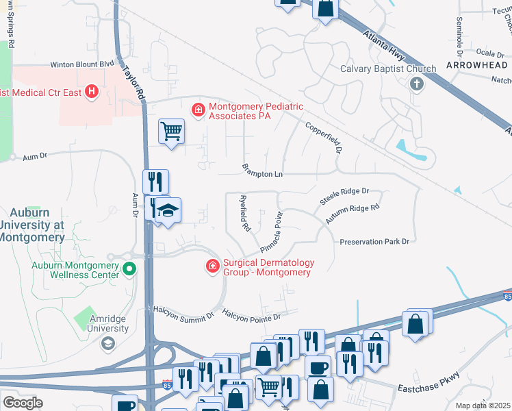 map of restaurants, bars, coffee shops, grocery stores, and more near 706 Ryefield Court in Montgomery