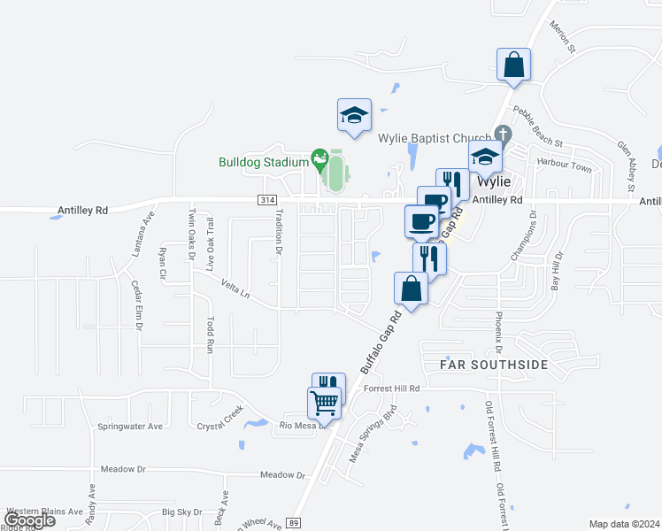 map of restaurants, bars, coffee shops, grocery stores, and more near 4502 Seals Lane in Abilene