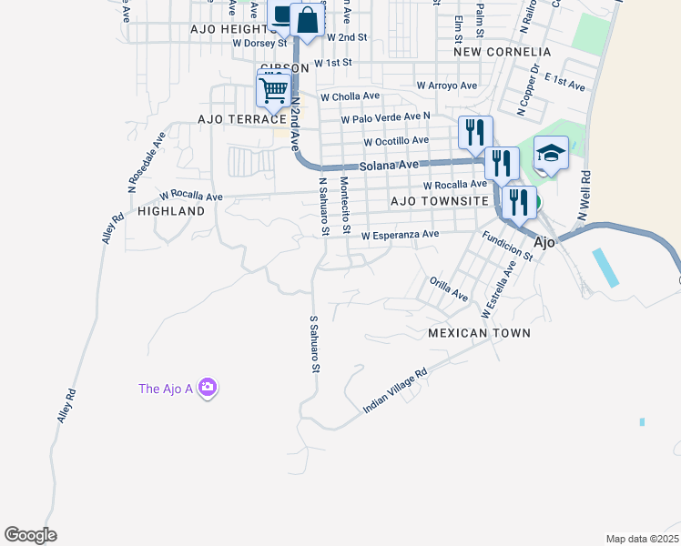 map of restaurants, bars, coffee shops, grocery stores, and more near 833 West Green Mesquite Way in Ajo