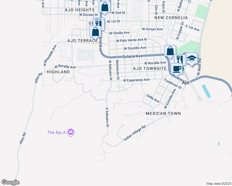 map of restaurants, bars, coffee shops, grocery stores, and more near 833 West Green Mesquite Way in Ajo