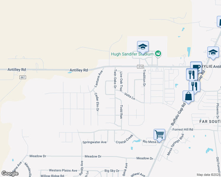 map of restaurants, bars, coffee shops, grocery stores, and more near 5118 Ryan Circle in Abilene
