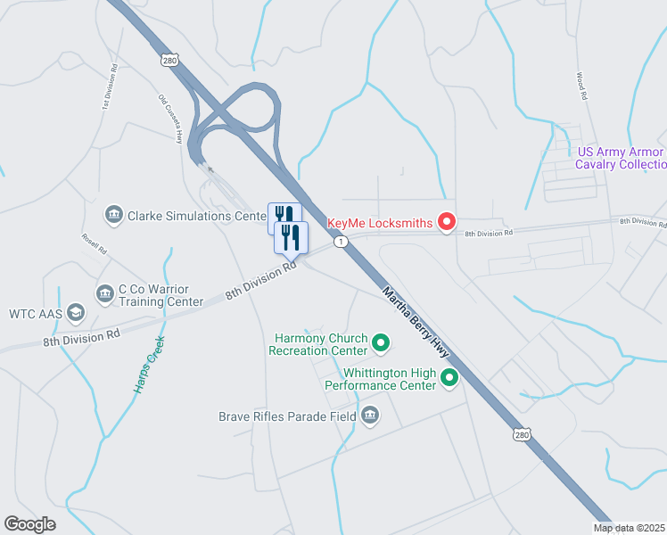map of restaurants, bars, coffee shops, grocery stores, and more near Old Cusseta Road in Columbus