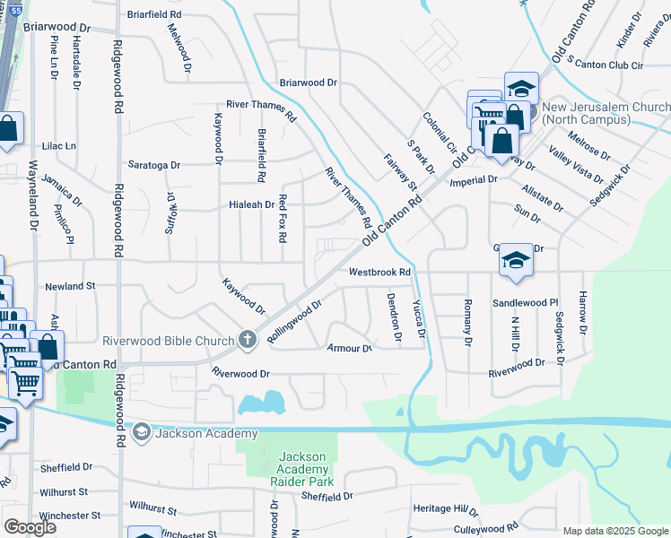 map of restaurants, bars, coffee shops, grocery stores, and more near Old Canton Rd & Westbrook Rd in Jackson