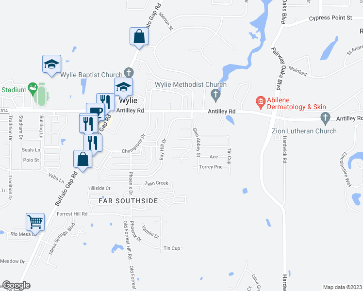 map of restaurants, bars, coffee shops, grocery stores, and more near 3534 Balboa Beach in Abilene