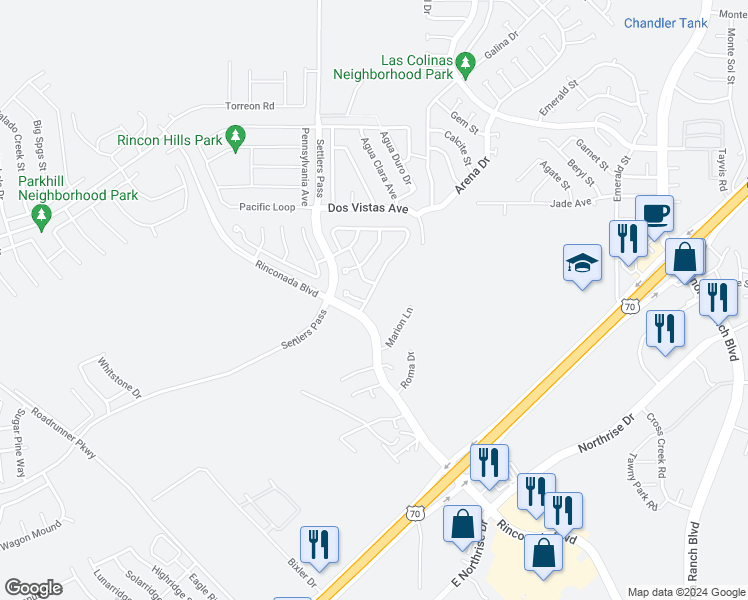 map of restaurants, bars, coffee shops, grocery stores, and more near 3620 Ascencion Circle in Las Cruces