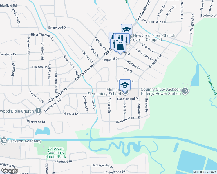 map of restaurants, bars, coffee shops, grocery stores, and more near 1425 Westbrook Road in Jackson
