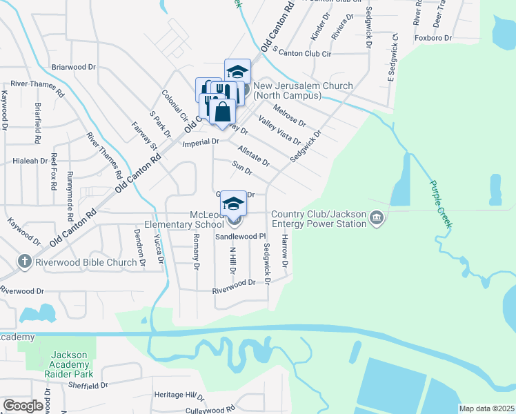 map of restaurants, bars, coffee shops, grocery stores, and more near 1664 Westbrook Road in Jackson