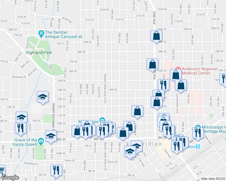 map of restaurants, bars, coffee shops, grocery stores, and more near 2913 14th Street in Meridian